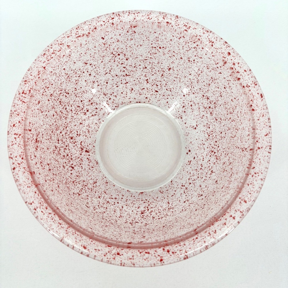 PYREX Clear Bottom Red Speckle Splatter Serving Bowl 322 Made in USA MCM VGUC